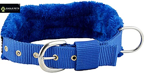 Image of Dog Collar Nylon Black Fur Soft Padded Puppy Collar 1inch (Blue, Medium)