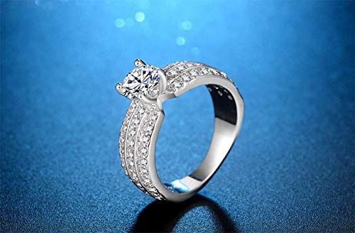 Bib Jewelry Princess CZ Cubic Zirconia Halo 925 Silver Cubic Zirconia Promise Halo Anniversary Wedding Band Solitaire Engagement Ring Size 6-10 (6#)