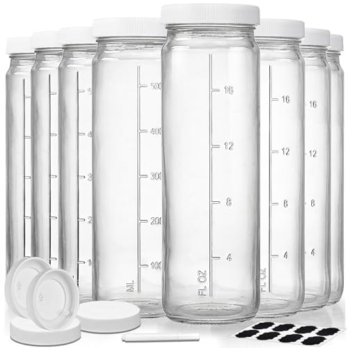 Ritayedet 8 Pack 20 Oz Travel Glass Drinking Bottles Jars - 100% Airtight Heavy Duty Sturdy SCREW Lids w Silicone - Reusable Glass Water Bottles for Juicing, Kombucha, Vanilla Extract