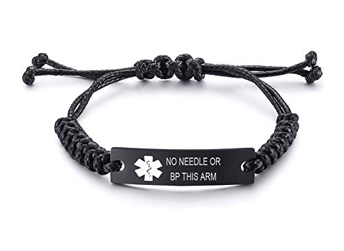 VNOX NO Needle OR BP This ARM Braided Rope Emergency Emergency Medical Alert ID Identification Bracelet for Women Men Kids,4-9 Inches