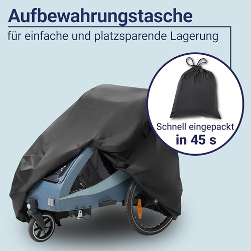 Zamboo Abdeckung für Fahrradanhänger | Universal Faltgarage für Anhänger (kompatibel mit Thule, Croozer, Qeridoo, Tiggo UVM.) | wasserdichte Plane mit Tasche und Öffnung für Fahrrad-Schloss - Schwarz