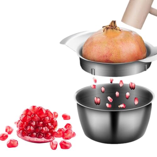 Pomegranate Deseeder Stainless Steel Pomegranate Peeler with Bowl and Wood Hammer, Pomegranate Arils Removal Tool Non-Slip Pomegranate Seed Remover Kitchen Gadgets Gift