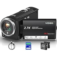 Delmodes 2.7K 56MP Camcorder Video Camera 16X Digital Zoom Vlogging Camera with LED Fill Light for YouTube, 2.8 Inch 270 Degree Rotation LCD Screen Camcorder with 32GB SD Card and Two Batteries