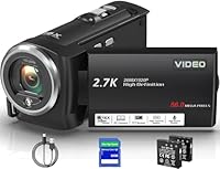 Delmodes Videokamera 2.7K 56MP Camcorder 16X Digitalzoom Vlogging Camera mit LED-Fülllicht für YouTube, 2.8 LCD Bildschirm Camcorder mit 32 GB SD-Karte, 2 Batterien