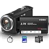 Camcorder Video Camera QHD 2.7K 56MP 16X Digital Zoom Vlogging Camera with LED Fill Light for YouTube, 2.8 Inch 270 Degree Rotation LCD Screen Camcorder with 32GB SD Card and Two Batteries
