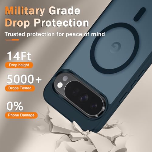 Image of for Google Pixel 10 Pro XL Case, Matte Magnetic Phone Cover [with 1 Screen Protector] [Support for MagSafe] [Shockproof Military Grade Protection] Translucent Frosted Back, Navy Blue