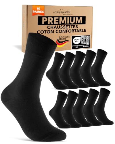 Chaussettes Homme Femme 10 Paires Coton Confortable Respirantes (Noir 35-38)