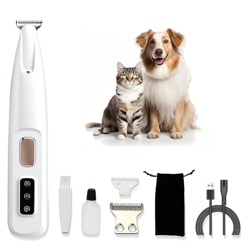 Dog Paw Trimmer with LED Light Ultra-Quiet Pet Hair Clippers for Small Areas Cordless Dog Grooming Kit for Paws Eyes Ears & Rump Low Noise Rechargeable Shaver for Anxious Dogs & Cats