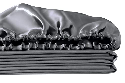 Image of Ersmak Satin Fitted Sheet Only, Luxury Silky Twin Fitted Sheet Ultra Soft Deep Pocket Bottom Sheet, Wrinkle & Fade Resistant - Silver Grey