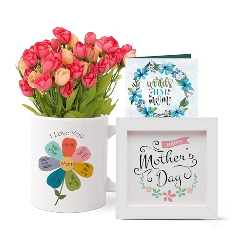 Image of TIED RIBBONS Gift for Mom, Birthday Gift for Mom Women Wife Mother in Law Mummy (Printed Coffee Mug with Artificial Flower Bunch, Photo Frame & Greeting Card) - Anniversary Birthday Gift Set Combo