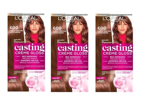 L'Oréal Paris Casting Cream Gloss Hair Dye, sin amonia-Free and Silicone-Free Nourishing Intensive Hair Colour with Cream Gloss, No. 600 Dark Blonde, Pack of 3
