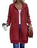 Zeagoo Women's Zip Up Hoodies Long Tunic Sweatshirts Long Sleeve Oversized Fleece Casual 2026 Fall Jacket Coat with Pocket Red L