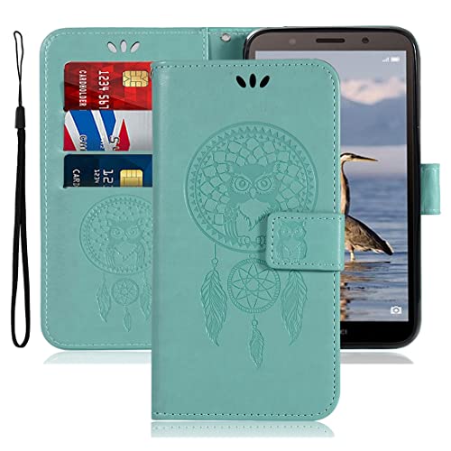 Sidande Case For Huawei Y5 2018/Y5 Prime 2018/Honor 7S Wallet Case With Card Holder, [Wrist Strap] Owl Premium Pu Leather Flip Phone Case Cover For Huawei Y5 2018 (Green) #TOP10