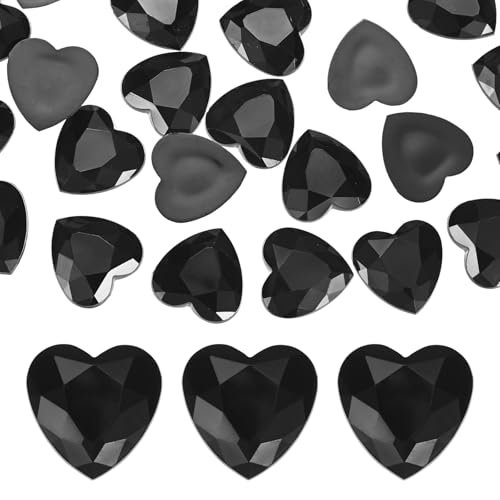 M METERXITY 25-Pack Heart Rhinestone, 20mm Acrylic Heart Rhinestone Stickers for Craft/Painting/Jewelry, Flat Back Plastic Gems Sticker [Black]
