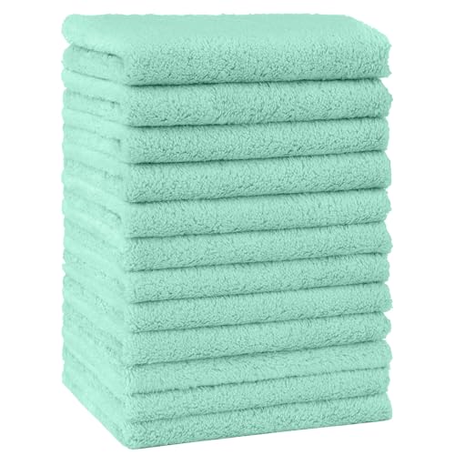 Image of HOMEXCEL Baby Washcloths 12 Pack-Microfiber Coral Fleece Baby Bath Face Towel 7 x 9 Inch Extra Absorbent Soft Burp Cloth and Wash Cloths for Newborn-Infants and Toddlers,Green