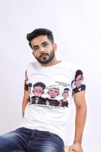 Image of HARPITA Men's Round Neck Half Sleeve Slim Fit Digital Printed Lycra T-Shirt