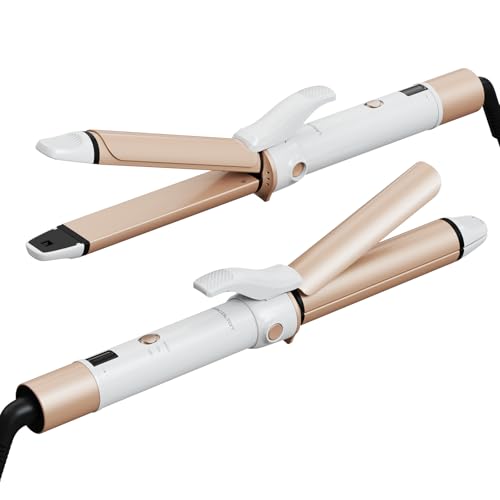 Imagen de Lescolton Plancha de pelo para rizar y alisar 2 en 1 Straight & Curl Multistyler Textura metálica avanzada y duradera Iones negativos Cuidado del cabello 100-230 °C Pantalla digital