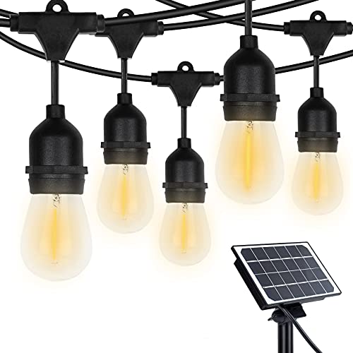 🔥 Hot Deals LED Outdoor Garden String Lights Solar Powered, 48FT Hanging 15+1 LED Edison Bulbs E27 Sockets Indoor/Outdoor Festoon Lighting for Party, Wedding Warm White Commercial Grade Connectable