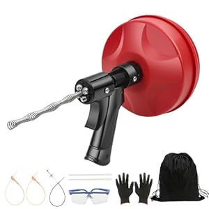 35FT Drain Snake with Drill Attachment, Auto/Manual Plumbing Snake for Kitchen Sink, Shower Clogs, Includes Gloves & Storage Bag