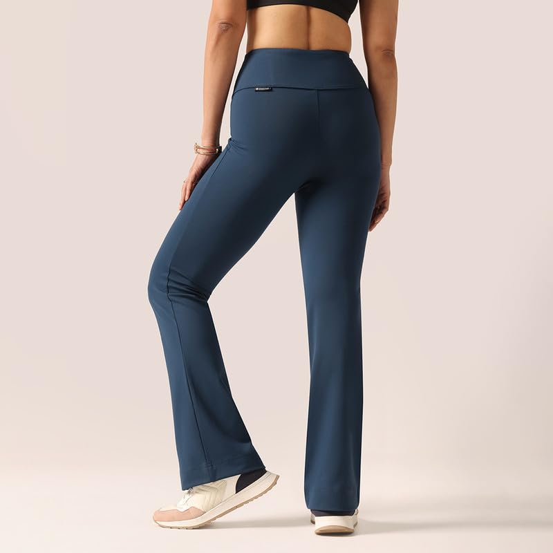 Image of BlissClub Women's Ultimate Kick Flare Pants - Lite, 4-Way Stretch, High Waist, Pintuck Detail, Flared Fit, Sweat-Wicking, All-Daywear