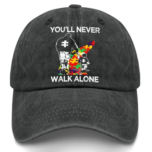 FunPod Autism Dad Support Alone Puzzle You'll Never Walk Hats for Men Funny Washed Distressed Baseball Cap