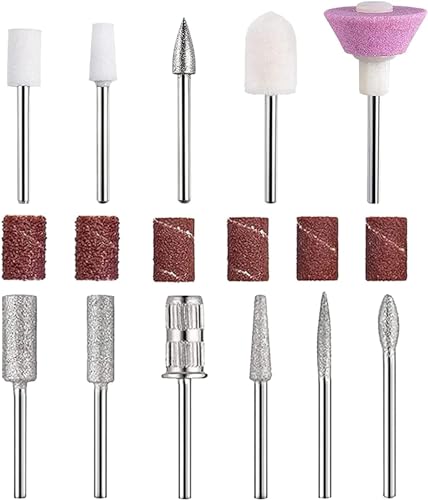 KEWAYO 11Pcs Nail Drill Bits Set, 3/32" Shank Electric Diamond Nail File with Sanding Bands, Cuticle Acrylic Nails Art Remover Polish Bits Set for Home Salon Use