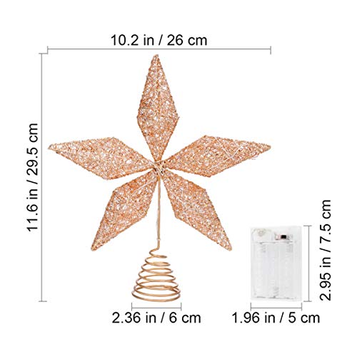 Stobok Christmas Tree Topper Star,Rose Gold Glitter Iron Lights Xmas Tree-Top Lamp Ornament Party Home Shopping Mall Tree Decor,11.6 X 10.2 Inch #TOP3