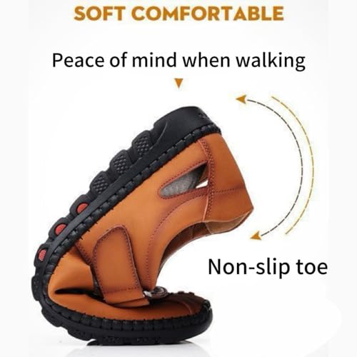 2025 Men's Stylish Causal Leather Hollow Sandals, Outdoor Closed Toe Beach Shoes, Comfort Anti-Slip Sport Sandals3