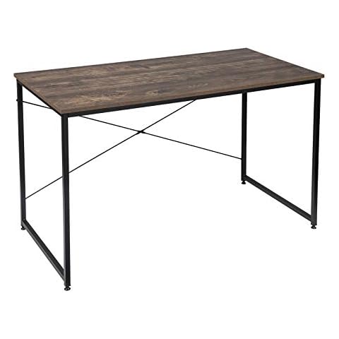eSituro Mesa de Ordenador, Escritorio de Trabajo 120 x 60 x 70 cm, Marrón Rústico + Negro Cover