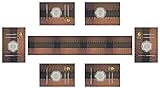 MEEO 4 X Platzsets Tischset Untersetzer Abwaschbar rutschfest (Gold ) (6er Set + Tischläufer, Bambus Braun)