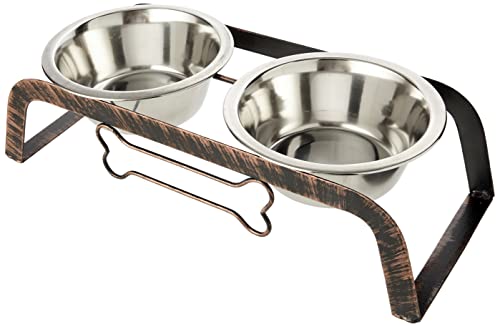 Rosewood Raised Metal Dog Bowl for Medium Dogs With a Sturdy Elevated Stand and Two Stainless Steel Water and Food Bowls, Large