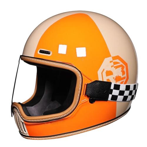 Casco Moto Integral Retro Casco De Motocicleta Motocross Homologado ECEDOT con Visera Cascos Integrales De Moto para Hombres Y Mujeres Adultos Forro Extraíble Z-9,L:59-60CM