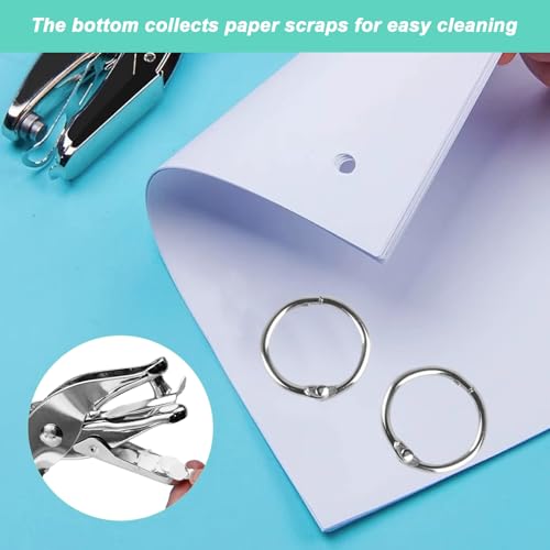 2 Pcs Single Hole Punch for Crafts, 6mm Hole Puncher for Paper Punchers, Small Metal Handheld Hole Punch, Gift Tag Punches for Crafting DIY Scrapbooking Cards Notebooks Invoices, with 10 Rings