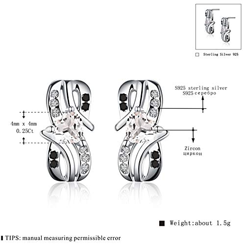 ZH1YFD Echte 1,5g 925 Sterling Silber Edlen Schmuck Schwarz Spinell Schleife Herz Hochzeit Ohrstecker Für Frauen