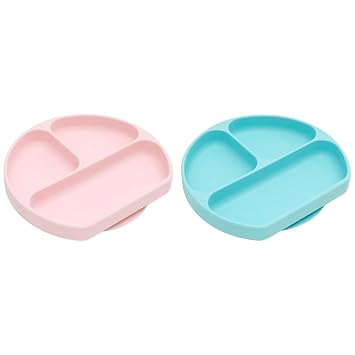 Bumkins Silicone Baby Feeding Bundle - Toddler and Baby Suction Plate, Divided Grip Dish for Babies and Kids, Baby Led Weaning, Feeding Supplies, Sticks to Tables and Highchairs, Platinum Silicone