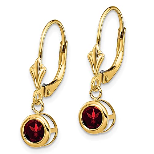 14K Yellow Gold 5Mm Garnet Leverback Earrings Birthstone January Drop Dangle Gemstone Fine Jewelry For Women Gifts For Her #TOP1