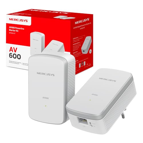 MERCUSYS MP300 KIT Powerline Kit Homeplug AV2 Fino a 600Mbps, Fino a 300 Metri, Porta LAN, Plug and Play, Compatibile con Tutti i Router, Risparmia fino all'85% sull'Energia