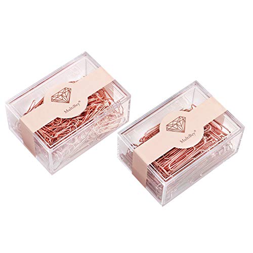 MultiBey Rose Gold Paper Clips Non-Skid Smooth Finish Steel Wire Medium Large Size 200pcs 28mm per Box (Rose Gold, 28mm+50mm)