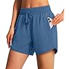 Ksmien Women's 5" Athletic Running Shorts Quick Dry Lightweight Workout Gym Shorts with Zipper Pockets UPF 50+ Blue