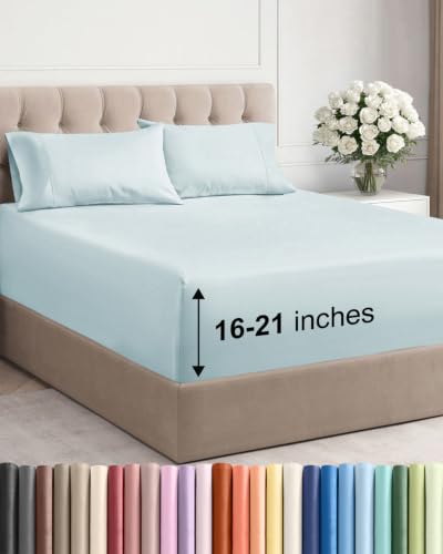 Image of Extra Deep Pocket Full Size Sheet Set - Breathable & Cooling - Ice Blue
