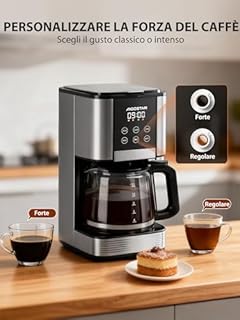 Aigostar - Macchina Caffè Americano, 1000W, Programmabile 24h con Display LCD, Autopulizia, 1.5L (12 Tazze), Regolazione Intensità, Filtro Riutilizzabile, Antigoccia, Piastra Riscaldante, BPA FREE