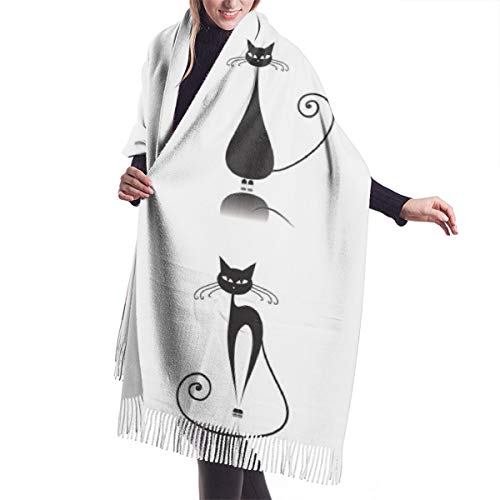 Women's Soft Large Cashmere Blend Scarf Winter Warm Pashmina Premium Elegant Black Cats Shawl Wrap For Evening Party Wedding Travel