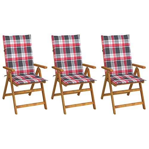 Xichuzi Sillas de jardín Plegables 3 uds y Cojines, Silla para Exteriores, Silla De Playa, Mueble De Jardin, Sillas Terraza Exterior, Sillas Terraza, Madera Maciza Acacia