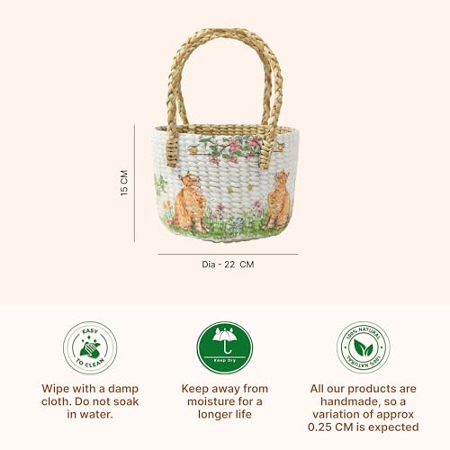 Image of Habere India-All the Cultures Fabricating India Gift Hamper Baskets | Cane Round Hamper | Fruit Baskets | Organiser Basket | Baby Basket for Clothes (Design20: L22 x W22 x H15 cm)