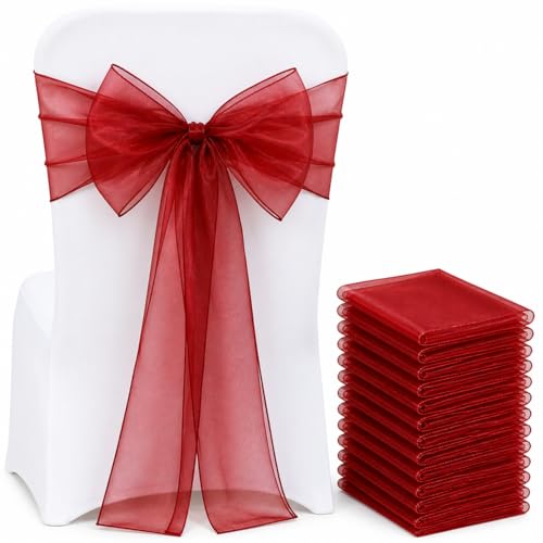 Sarvam Fashion Set of 10 Chair Bows Sashes Tie Back Decorative Item Cover ups for Wedding Reception Events Banquets Chairs Decoration (7 Inch X 108 Inch (17CM x 275CM), Apple Red)