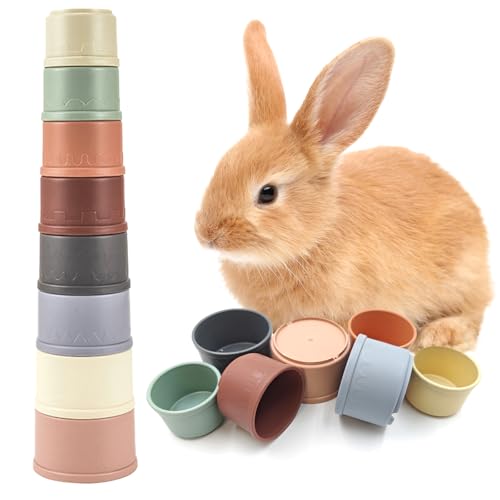 starfa lab 8 Pcs Stacking Cups for Small Animal Toys,Nesting Rabbit Toys of Different Sizes,Safe Plastic Colorful Nesting Toys for Bunny Guinea Pig Hiding Food and Playing
