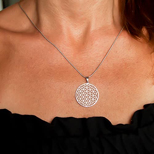 Mandala Necklace Sterling Silver 925 - Sacred Geometry Circle Pendant with 19.7" Chain - Spiritual Esoteric Amulet - Boho Hippie Yoga Jewelry for Women Girls - Handmade2