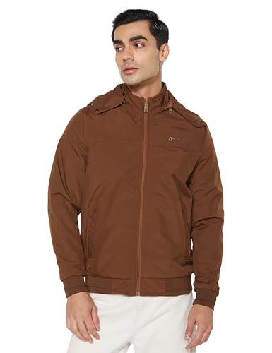 Image of Qube By Fort Collins Men's Light Winter Jacket - Lightweight Hooded Jacket for Men with Detachable Hood | Full Zip Warm All-Season Bomber Jacket with Side Pockets for Winter Wear, Travel & Daily Use