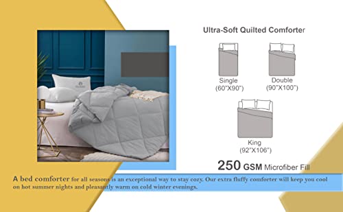 Image of Filbert Reversible Microfiber 250 GSM Diamond Stitch Double Bed Comforter Blanket for All Season Light Weight (90 inch x 100 inch Inches /228cm x 254cm) - Comforter Double Bed|Silver /Navy Blue