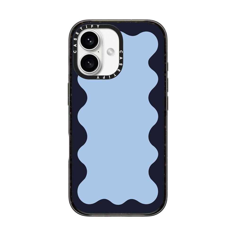CASETiFY インパクト iPhone 16 ケース [スリム / 2.5mの落下試験をクリア (MIL規格4倍相当) / ワイヤレス充電に対応] - Blue Background Wavy Border - クリア ブラック